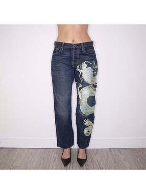 Y2K MISPLACED COWBOY Baggy Embroidered Jeans (M)